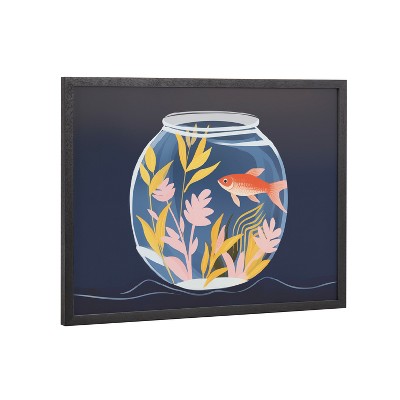 Kate & Laurel All Things Decor 16"x12" Gallery Pet Goldfish Cute Botanicals Fish Tank Print by The Creative Bunch Studio Black