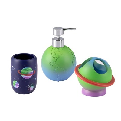 3pc Starry Night Kids' Bathroom Accessories Set - Allure Home Creations: Multicolored Resin, Soap Dispenser, Toothbrush Holder, Tumbler