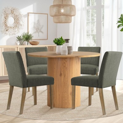 5-Piece Round Dining Table Set & 4 Upholstered Chairs, Modern Wood Pedestal Table Set for Kitchen, Breakfast Nook or Dining Room-Maison Boucle