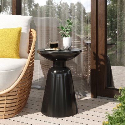 NicBex Patio End Tables, Outdoor Metal Side Table, Round Accent Table with Weather Resistant, Garden Patio Furniture, Blue