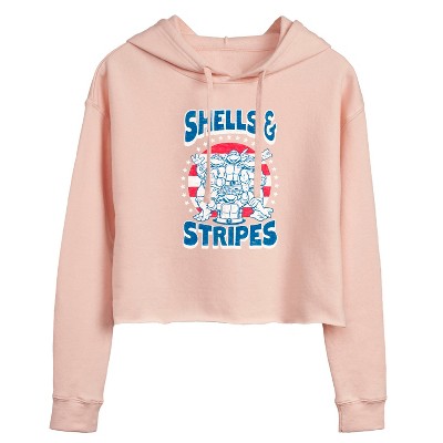 Women's - Teenage Mutant Ninja Turtles - Shells And Stripes Cropped Graphic Hoodie