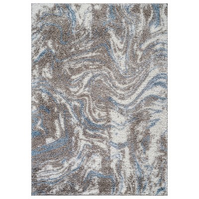 World Rug Gallery Abstract Marble Shag Rug – Blue – Cozy & Durable – Medium Pile for Living Room, Bedroom, or Entryway