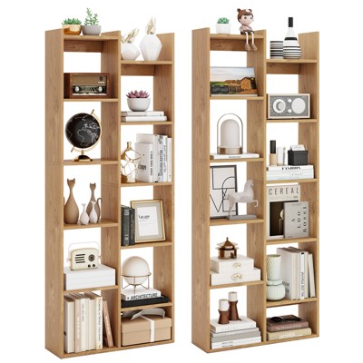 Tangkula 2PCS 11-Tier Bookcase w/ Anti-Tipping Kits Wood Display Shelf Tree-Shaped
