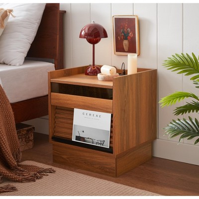 Christopher Knight Home Shirin Modern Muti-Functional Nightstand with Charging Station, LED lights and Music