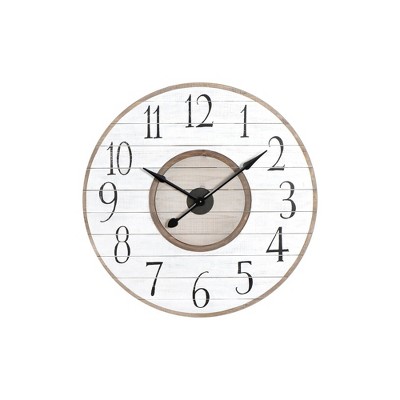 36" Round Distressed Wood Slat Clock White - Storied Home: Modern Analog, Indoor Use