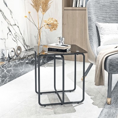 PAGED Side Table Simple End Table with Glass Tabletop and Metal Legs Modern Coffee Table for Living Room, Bedroom