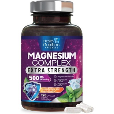 Magnesium Complex 500mg with Oxide, Malate, Citrate, Glycinate - High Absorption - 60 Count;120 Count