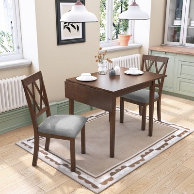 30''-46''W Extendable Dining Table Folding Kitchen Table with Drop Leaf, Space-Saving Dinner Table with Rubberwood Legs, Natural/Espresso/Brown-Modern
