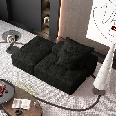 TiramisuBest Modern Oversized Modular Sectional Sofa, Sparkling Grey Chenille Tufted Couch with 2 Pillows, No Assembly Required