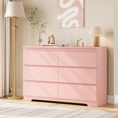 Modern 6 Drawer Dresser, Chest of Drawers, 6 Drawer Dresser for Clothes Storage, Wood Storage Double Dresser for Bedroom, Living Room, Entryway