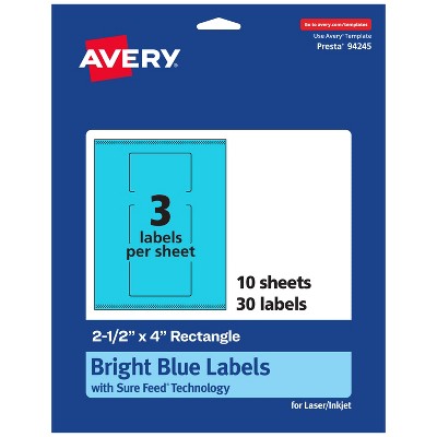 Avery Bright Blue Paper Labels, 2.5" x 4" Rectangle