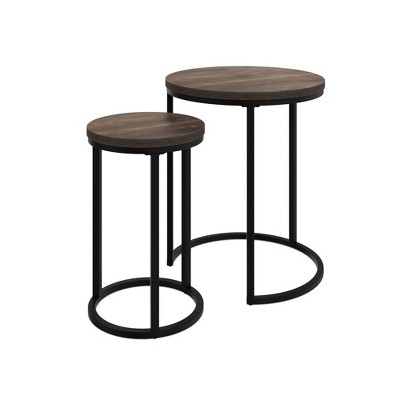 Nathan James Lula Nesting Round Side Tables Nutmeg/Black: Set of 2, Laminate Wood, Metal Frame