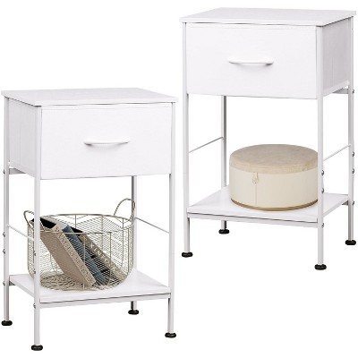 Nightstand Set of 2 with Fabric Storage Drawer and Open Wood Shelf, End Table with Steel Frame