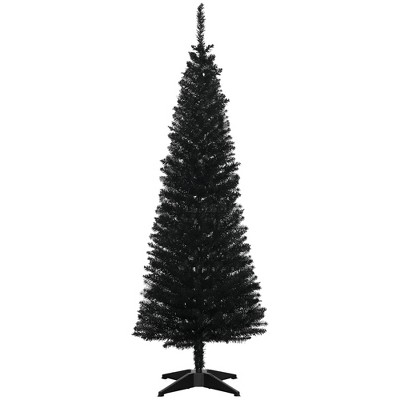 HOMCOM 5 FT Artificial Pencil Christmas Tree, Slim Xmas Tree with 294 Realistic Branch Tips and Foldable Metal Stand, Black