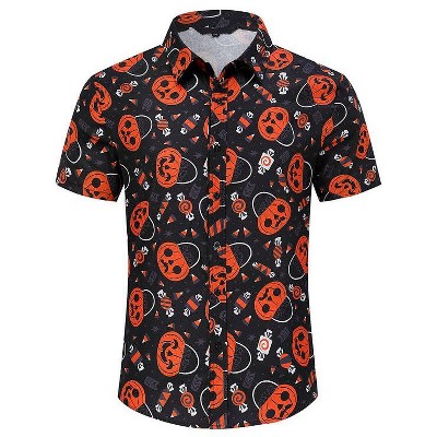 Coolmee Mens Halloween Christmas Shirts Funky Button Down Shirts Party Aloha Shirt Holiday Hawaiian Tops