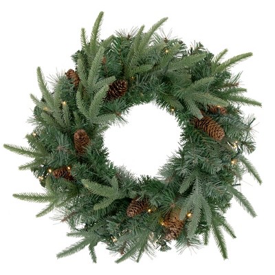 Northlight Pre-Lit Battery Operated Mixed Pine and Pine Cone Christmas Wreath - 24" - Warm White LED Lights