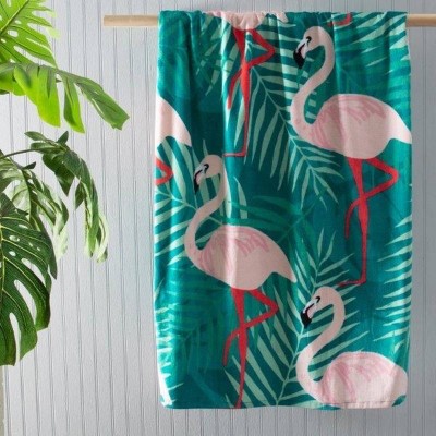 Moda at Home Flamingos Palm Velour Beach Towel