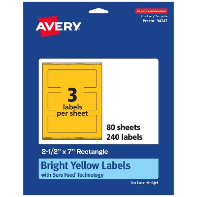 Avery Bright Yellow Paper Labels, 2.5" x 7" Rectangle
