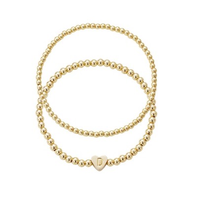 Adornia 14k Gold Plated Ball Bead Initial Bracelet Set