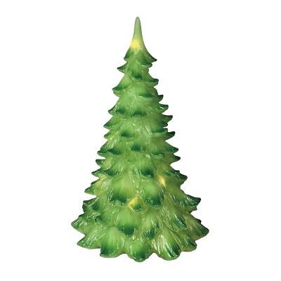 Transpac Large Resin LED Green Christmas Tree Tabletop Sculpture Battery Operated Prelit Indoor Holiday Decor Gift