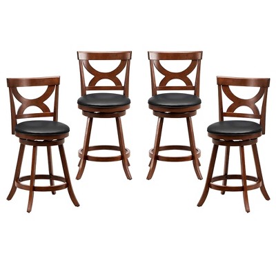 Tangkula 4pcs 24" Bar Stools 360° Swivel Counter Height w/ PVC Leather Cushioned Seat