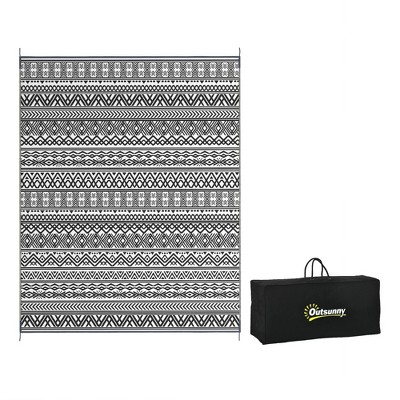 Outsunny RV Mat, Outdoor Patio Rug / Large Camping Carpet with Carrying Bag, Waterproof Plastic Straw, Reversible, Gray & Cream White Boho
