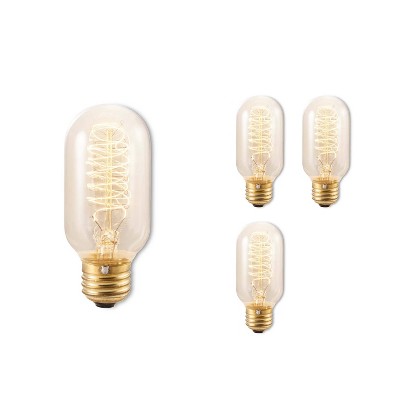 Bulbrite Set of 4 40W T14 Incandescent Dimmable Light Bulbs E26 2200K: Edison Style, Decorative, 2-Year Life, 135 Lumens