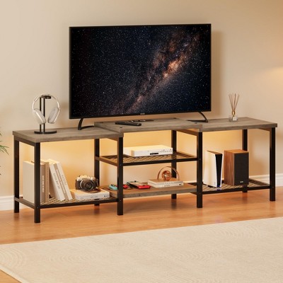 67" TV Stand with LED Lights & Power Outlets, Large Entertainment Center for 55–75" TVs, Vintage Brown Console for Bedroom