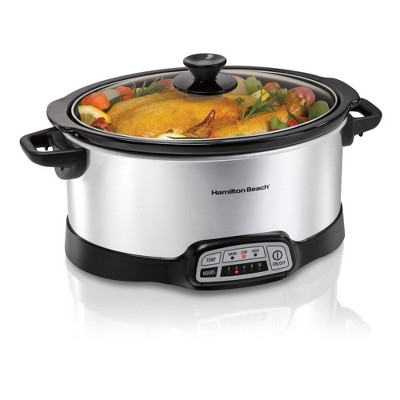 Hamilton Beach 7qt Programmable Slow Cooker - Sliver: Stoneware Pot, Stay-Cool Handles, 4 Settings, 1-Year Warranty