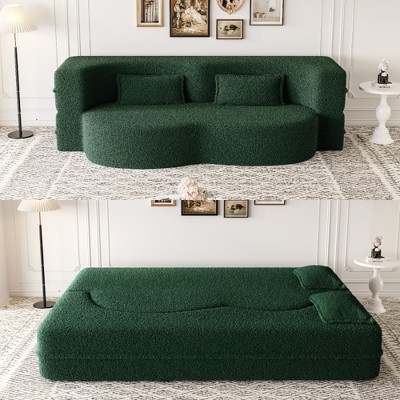 QingMoon 78"Corduroy  Loveseat Sleeper Sofa Bed Convertible Folding Sofa Bed with 2 Pillow for Living Room, no assembly required
