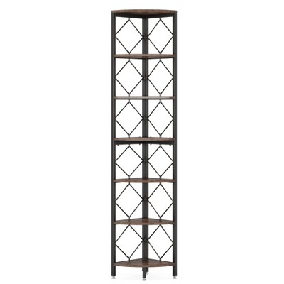 Tribesigns Industrial 7-Tier Corner Bookshelf, 78.7” Extra Tall Slim Bookcase, Wood Corner Shelf Stand Storage Rack for Home Office