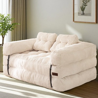MAXYOYO Folding Sofa Bed, L-Shaped Two-Seat Convertible Sofa Bed with Armrest and Pillows for Living Room Bedroom