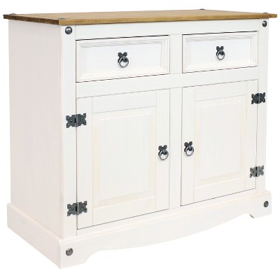 Sunnydaze Kitchen Sideboard Cabinet with 2 Drawers and 2 Doors - Solid Pine Construction - White