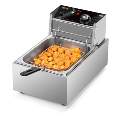 ROVSUN 11.4QT /23.8QT Electric Deep Fryer w/Basket & Lid 2500W/5000W, Countertop Frying Machine, Temperature Adjustable Stainless Steel French Fryer