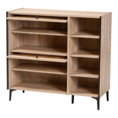 Baxton Studio Malcolm Wood Shoe Cabinet with Flipper Doors Oak Brown/Black
