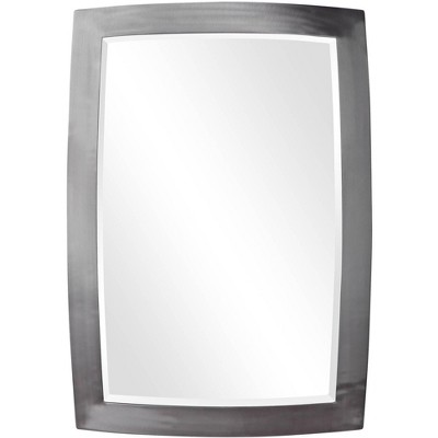 Uttermost Rectangular Vanity Decorative Wall Mirror Modern Beveled Silver Brushed Nickel Iron Frame 24" Wide for Bathroom Bedroom