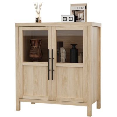 29" Large Buffet Sideboard Cabinet with 2 Glass Doors and Shelves, Farmhouse Storage Cabinet for Kitchen Dining Room, Living Room