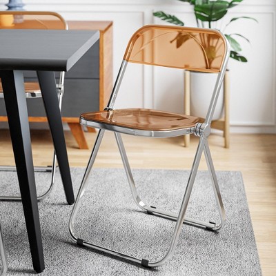 LeisureMod Lawrence Acrylic Folding Dining Chair with Metal Frame, Compact Lightweight Design for Kitchen, Office, Balcony, Event, or Extra Seating