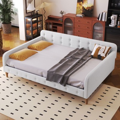 PAGED Bed Frame Upholstered Daybed with 4 Support Legs and Two Armrests, Easy Assembly, Box Spring Not Required