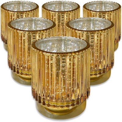 Kate Aspen Ribbed Gold Glass Votive Candle Holder (Set of 6) | 27206GD