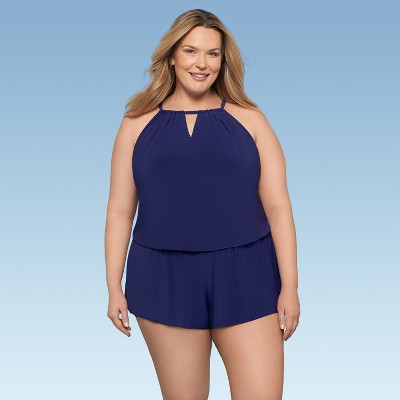 Aqua Green, Women's Keyhole Blouson Romper