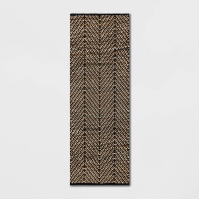 2'4"x7' Handloom Chevron Runner Rug Black - Threshold™: Jute & Cotton, Indoor, Abstract Pattern, OEKO-TEX Certified