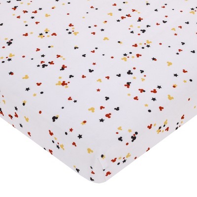 NoJo Disney Mickey Mouse - Red, Yellow, Black and White Mickey Confetti Nursery Fitted Mini Crib Sheet