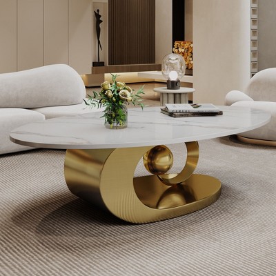 NicBex Marble Coffee Table with Sculptural Stainless Steel Base, Contemporary Center Table for Living Room & Lounge