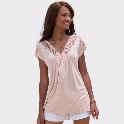 Women's Crochet Insert Short Sleeve Top - LASCANA