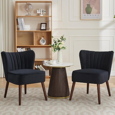 Velvet Accent Chairs Set of 2 - Wingback Mid Century Modern Living Room Chairs w/ Wood Legs - Comfy for Bedroom, Dining & Kitchen