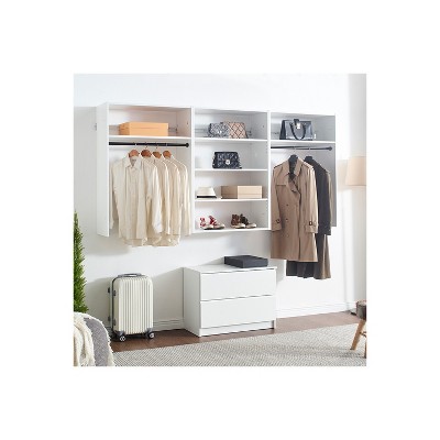HomeStock Devi Series 31.5–94.5in. W  Modular Closet System Wall Mount Double Hanging Rods 6-Shelf Wood Closet System