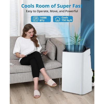 14,000 BTU Portable AC - 4-in-1 Cooling for 750 Sq.Ft, Quiet with Remote & Window Ki