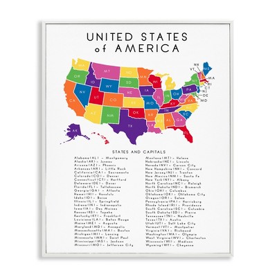 Stupell Industries USA Map State Abbreviations and Capitals Playful Tones Black Framed Giclee Art