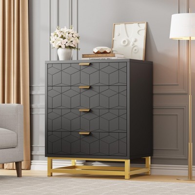 4-Drawer Dresser w/Gold-Tone Metal Handles - Bedroom Storage Organizer for Entryway